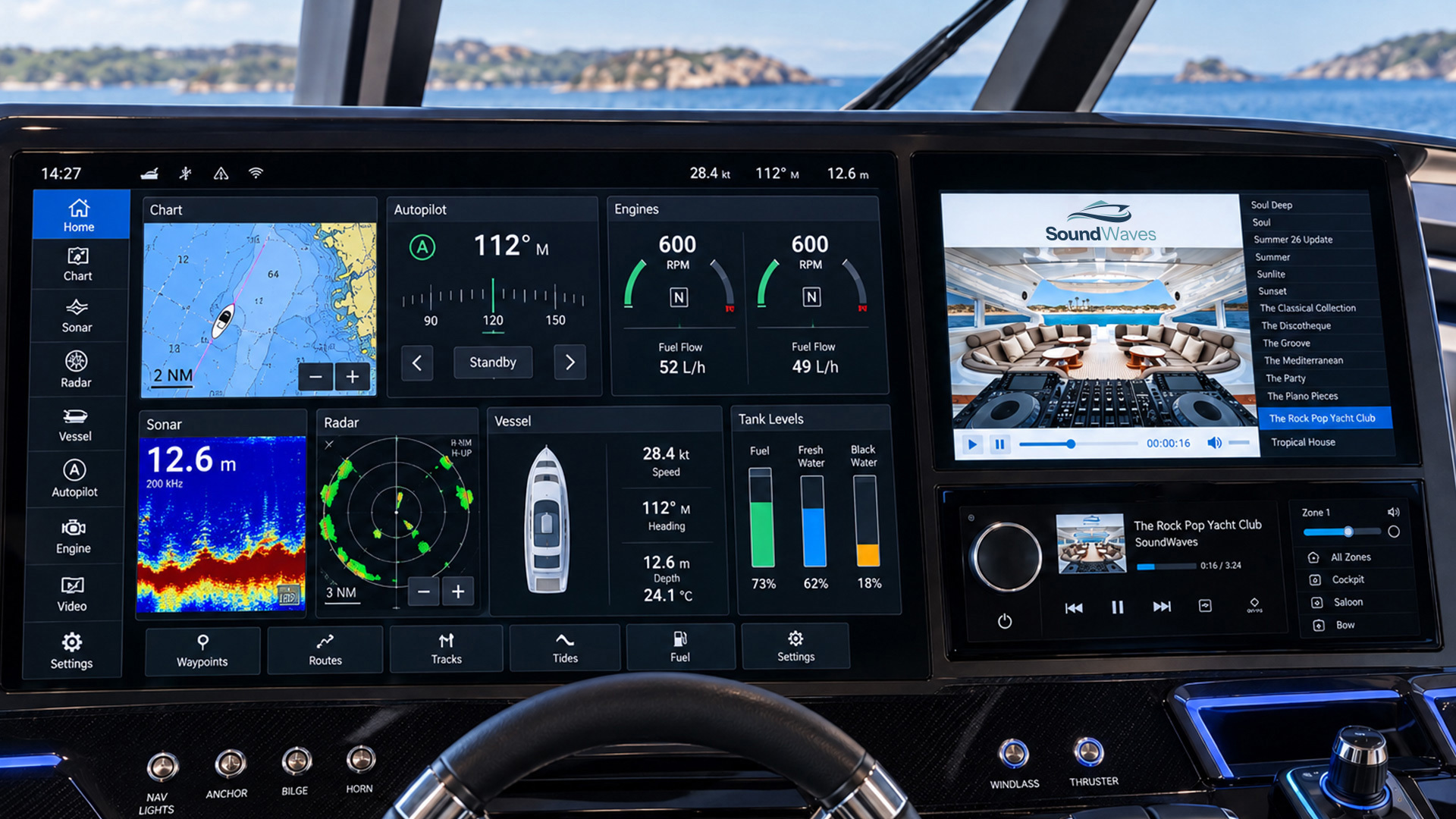 sw-dashboard-03 Soundwaves dashboard image displayed on a yacht at sea